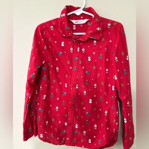 H&M Kids Christmas Button Down Shirt All Over Holiday Print Size 6X